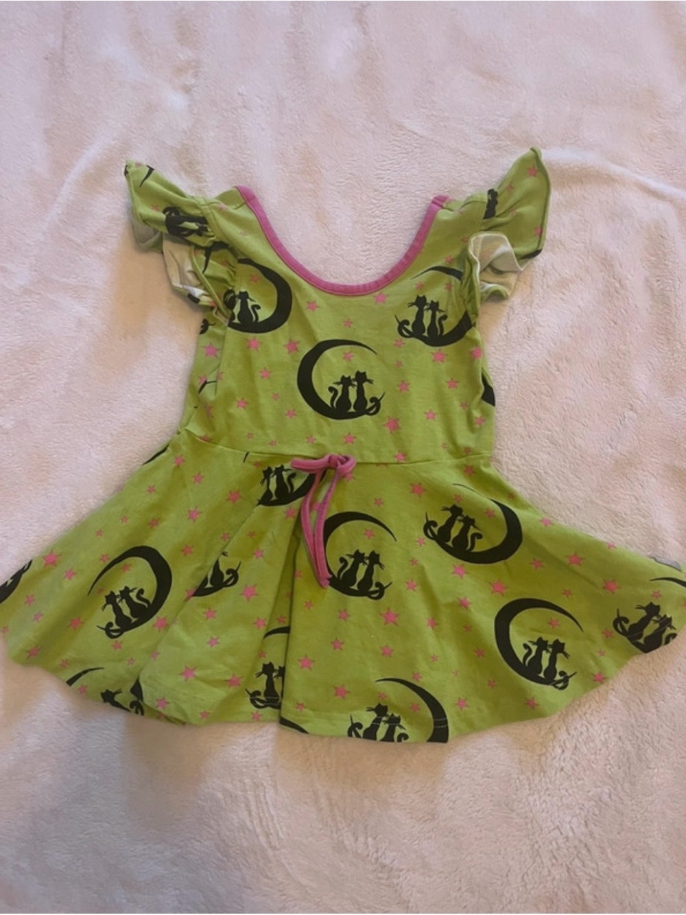 Eleanor Rose Lime Green Moon & Cats Tunic with Pink Trim